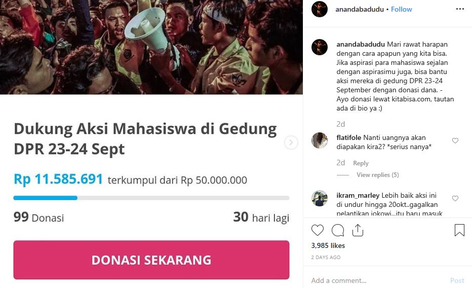 Musisi Ananda Badudu Diduga Danai Demo Mahasiswa