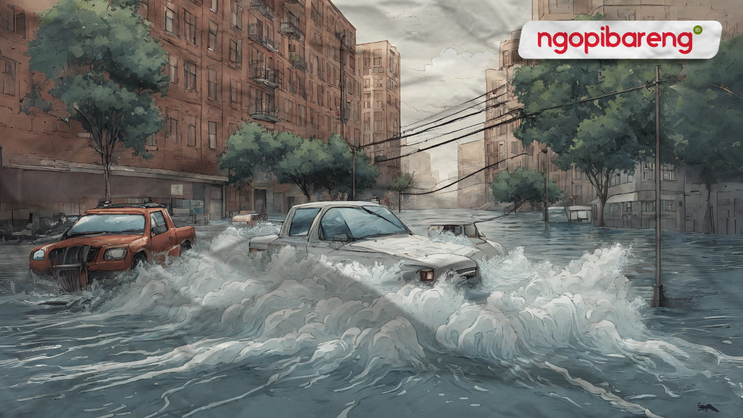 Kondisi banjir di Palangkaraya, Kalimantan Tengah, ditetapkan sebagai tanggapan darurat. (Ilustrasi: Chandra Tri Antomo/Ngopibareng.id)