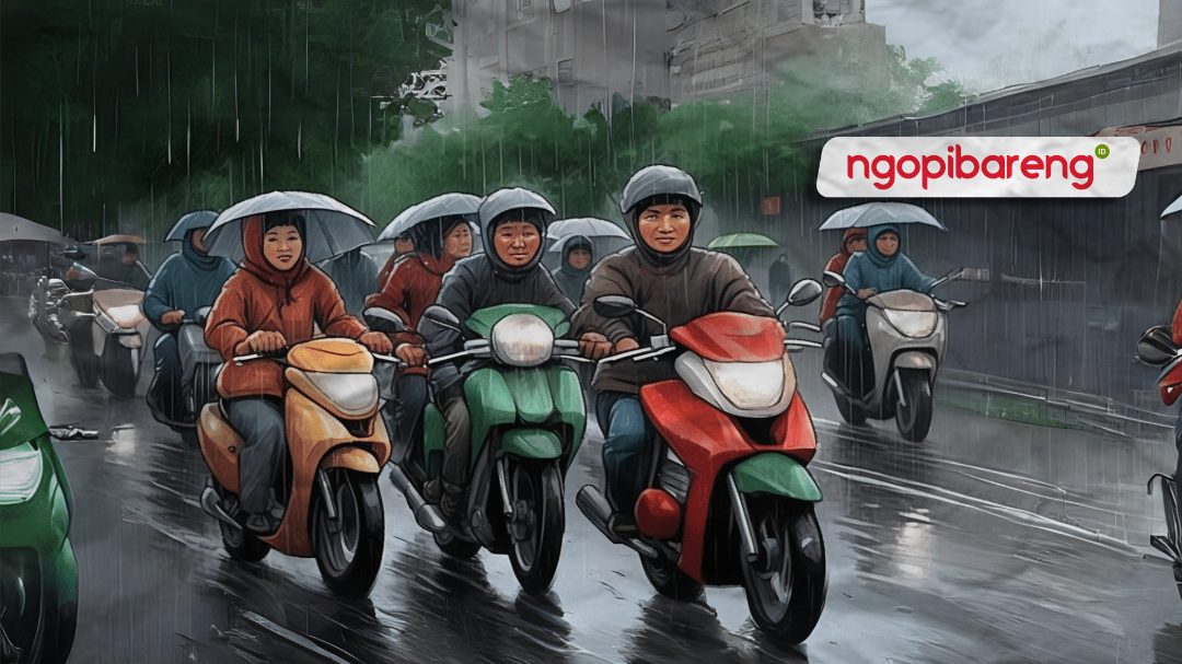 Prakiraan cuaca hujan masih mendominasi wilayah Ibu Kota, Jakarta, dan daerah penyangga seperti Bogor, Depok, Tangerang, dan Bekasi serta Kepulauan Seribu, Senin 5 Februari 2024. (Ilustrasi: Chandra Tri Antomo/Ngopibareng.id)