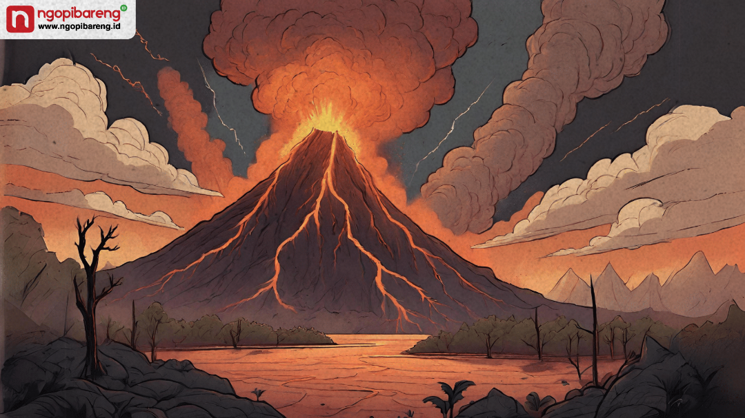 Gunung Lewotobi Laki-laki, yang terletak di Kabupaten Flores Timur, Nusa Tenggara Timur (NTT), mengalami erupsi dahsyat pada Kamis, 7 November 2024. (Ilustrasi: Ngopibareng.id)