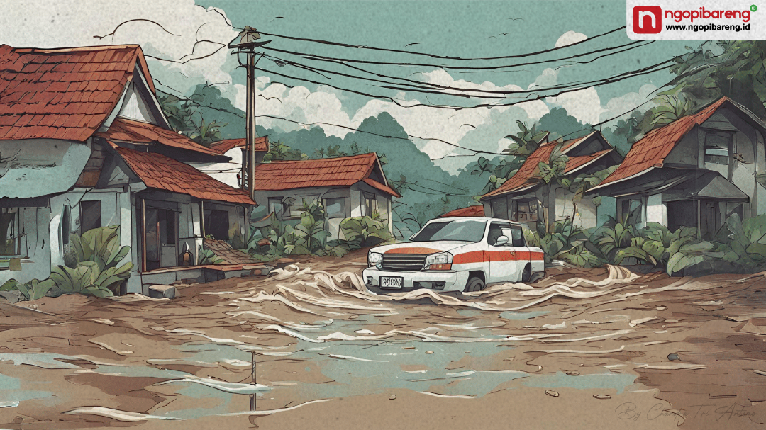 Situasi banjir di Kalipare yang membuat 3 rumah terdampak (Ilustrasi: Ngopibareng.id)