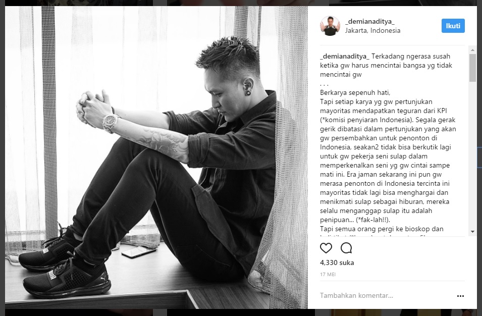 Capture postingan Instagram Demian.