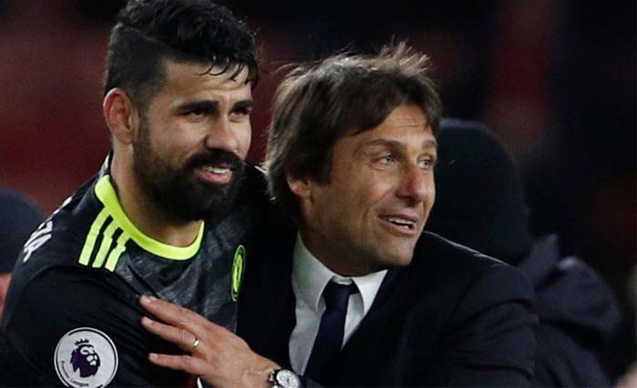 Diego Costa dan pelatihnya di Chelsea, Antonio Conte. (foto: dokumentasi)