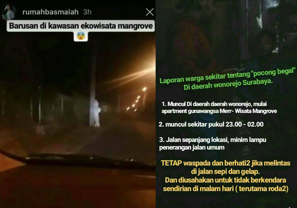 Postingan begal pocong palsu yang tersebar di bergbagai sosial media. (Foto: Istimewa) 