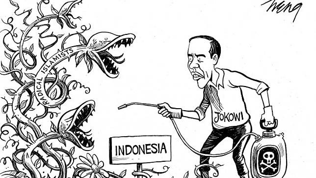 Karikatur Presiden Jokowi di rubrik opini The New York Times (Heng/The New York Times)