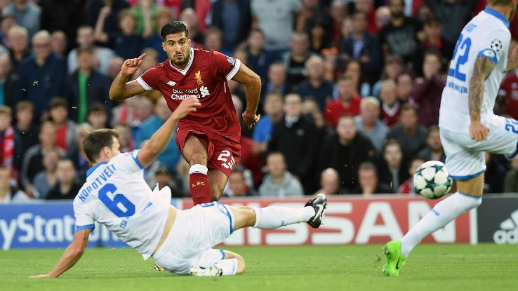 Emre Can mencetak dua gol dalam laga melawan Hoffenhiem sekaligus mengantarkan Liverpool sebagai tim kelima Inggris di Liga Champions 2017/2018. foto: espnsasia