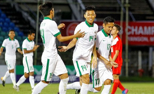 Ekspresi sederhana Feby Eka Putra saat merayakan gol ke gawang Filipina, tadi malam.  
