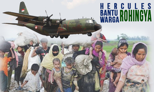 Ilustrasi foto, hercules pembawa bantuan untuk warga Rohingya diperbolehkan mendarat di Bangladesh pada pukul 17.00 waktu setempat.