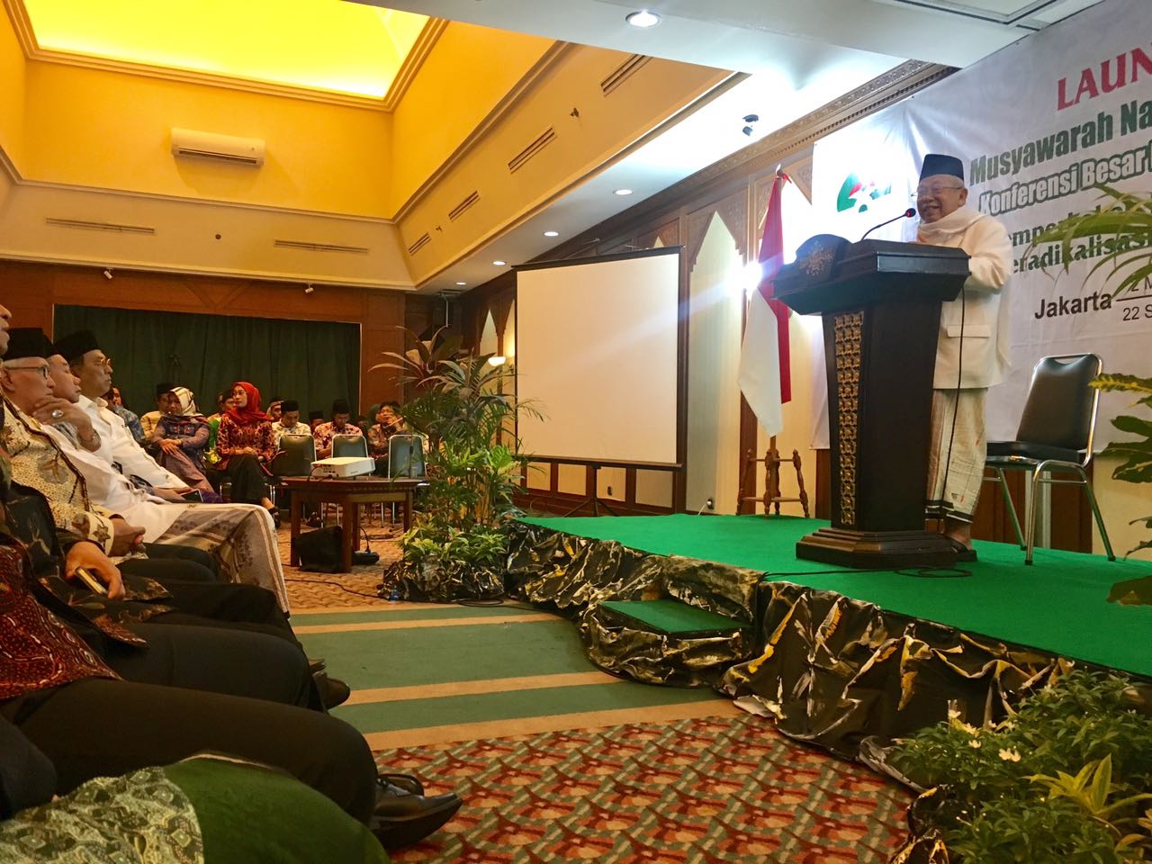 LAUNCHING: Rais Am PBNU KH Ma'ruf Amin saat launching Munas Alim Ulama dan Konbes NU, di Jakarta. (foto: ngopibareng.id)