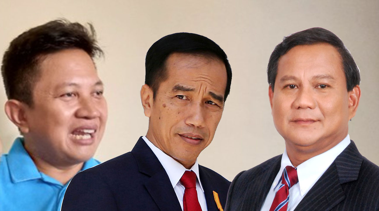 Ilustrasi pendiri dan pemilik situs Nikahsirri.com, Aris Wahyudi, yang ingin mencalonkan diri di Pilpres 2014 lalu, melawan Joko Widodo dan Prabowo Subianto. (Foto: Ngopibareng.id)