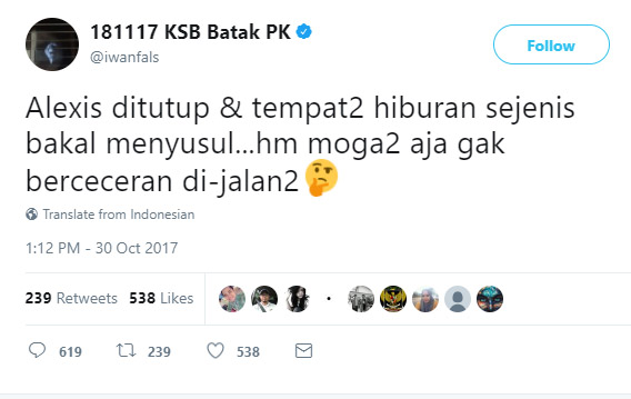 Cuitan Iwan Fals tentang Alexis yang bikin banyak komentar miring