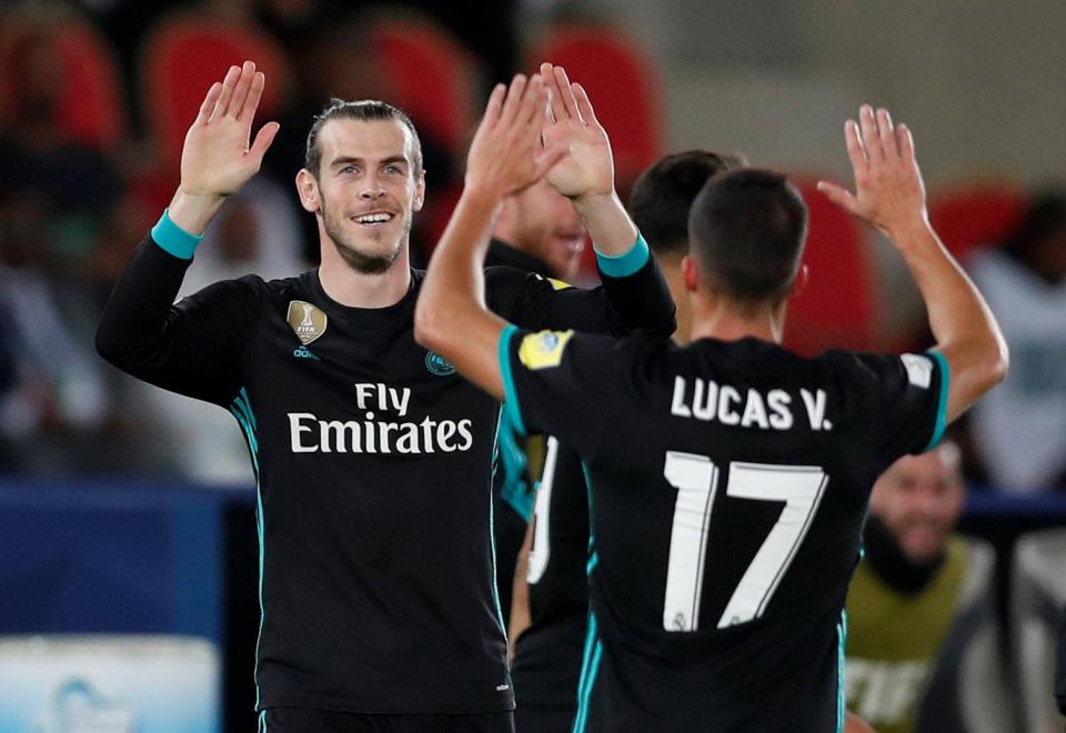 Selebrasi Bale usai mencetak gol ke gawang Al Jazira dalam babak semifinal Piala Dunia Antar Klub, dini hari tadi. 