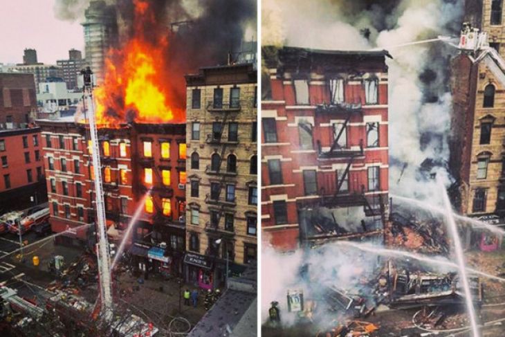 Kebakaran apartemen di New York Kolase foto kebakaran satu apartemen di kawasan Bronx, Kota New York, Amerika Serikat (AS), Kamis (28/12/2017), yang dipicu anak usia tiga tahun bermain kompor gas. (instagram.com)