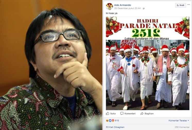 Ade Armando dan meme rekayasanya. (Foto: kolase)