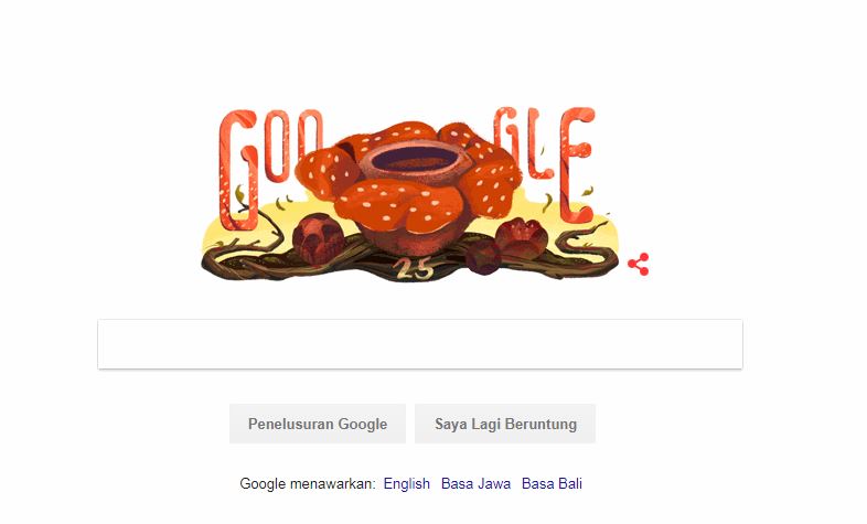 Google doodle hari ini Selasa 9 Januari 2017 memperingati ulang tahun ke-25 penetapan Rafflesia anoldii sebagai Bunga Nasional (Foto; Screenshoot)