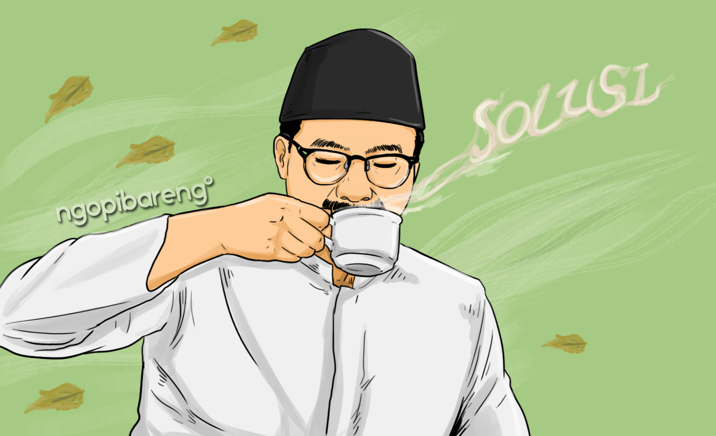 Kopi secangkir yang memungkinkan mampu membuat adem cara berpikir. llustrasi: Faizal/Ngopibareng.id 