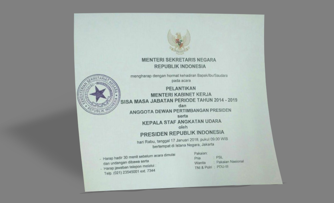 Undangan reshuffle kabinet yang beredar di media sosial pagi ini. (Foto: Dokumentasi)