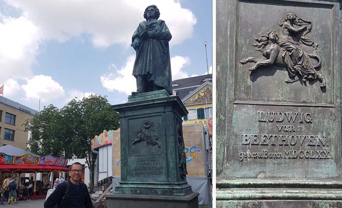 Penulis di bawah Monumen Beethoven di Bonn, Jerman. (foto: dok. sukemi)