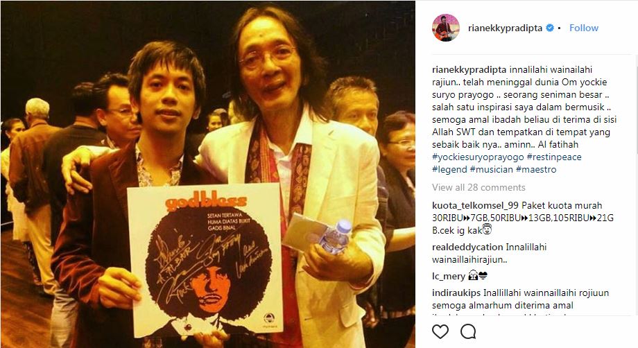 vokalis D'Masiv, Rian, mengunggah foto dirinya bersama Yockie, dan menuliskan ucapan belasungkawa