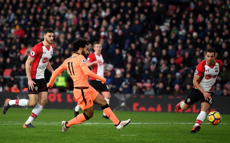 Aksi pemain Liverpool, Mohamed Salah saat laga melawan Southampton, dini hari tadi. foto:gettyimage 