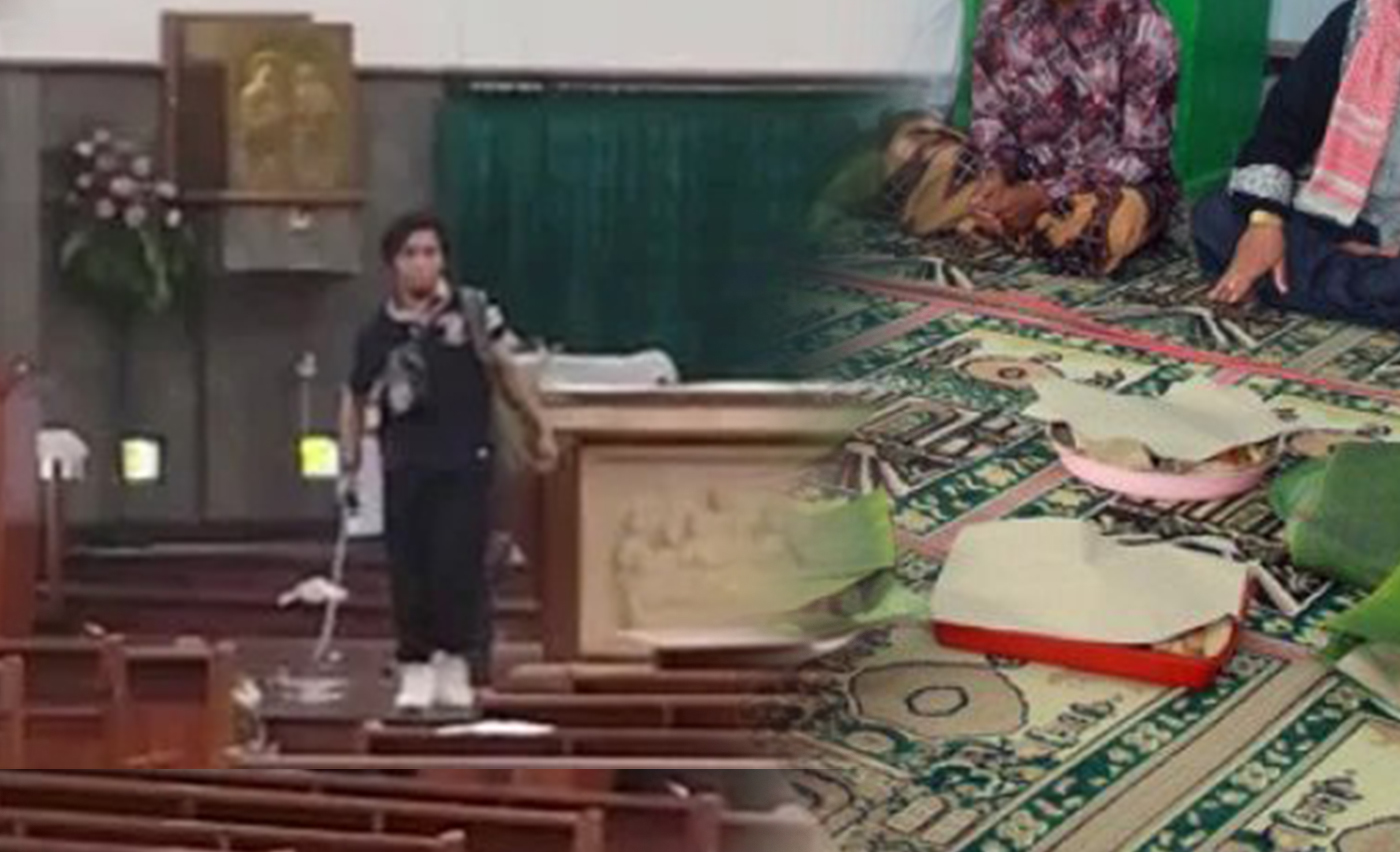 Tangkapan layar saat pelaku menyerangan jemaat Gereja St. Lidwina Bedog, Yogyakarta yang terjadi kemarin. (Foto: Youtube)