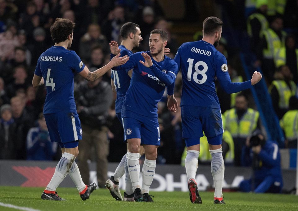 Pemain Chelsea merayakan kemenangan usai mengalahkan WBA dalam lanjutan Liga Inggris, dini hari tadi. 