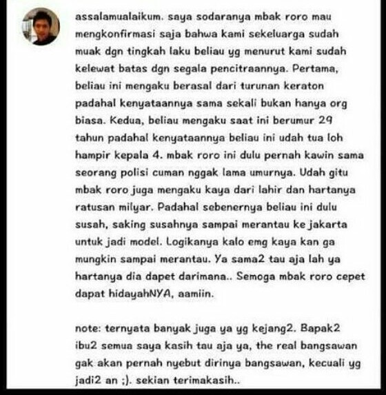 Seorang netizen yang mengaku saudara Roro Fitria. (Instagram)