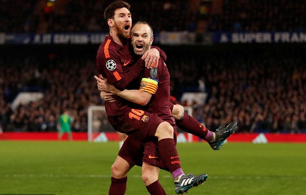 Messi usai mencetak gol ke gawang Chelsea, dinihari tadi. foto;reuters