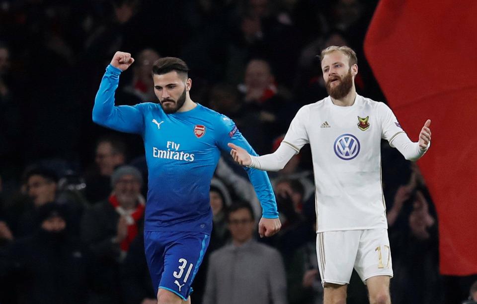 Pemain Arsenal, Kolasinac's usai mencetak satu gol di ajang Liga Europa, dini hari tadi. 