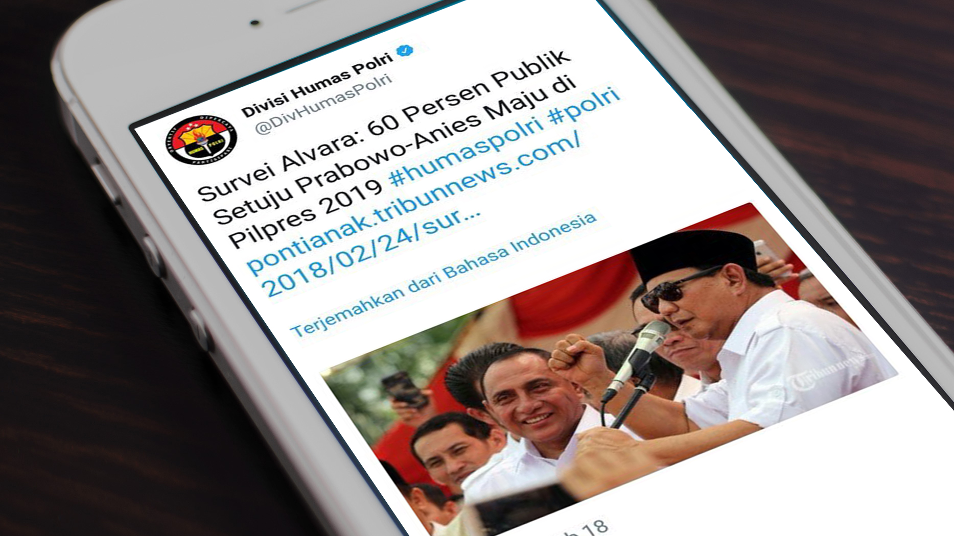 Tangkap layar cuitan @DivHumasPolri yang sudah dihapus. (Ilustrasi: frd)