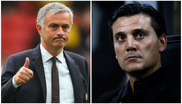 Pelatih MU, Jose Mourinho dan Pelatih Sevilla, Montella. Foto:alain