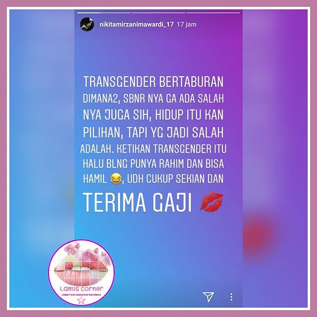 Postingan Nikita Mirzani mengenai transgender. (Instagram)