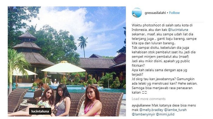 Postingan Gressa yang mengaku pernah sekamar dengan Lucinta Luna. (Instagram)