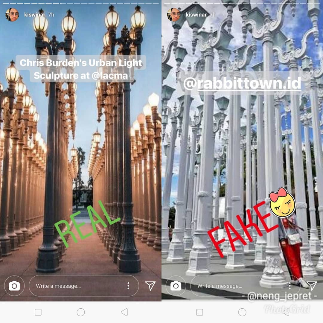 Foto pilar-pilar tiang yang diduga mirip dengan Chris Burden's Urban Light Sculpture. (Instagram)
