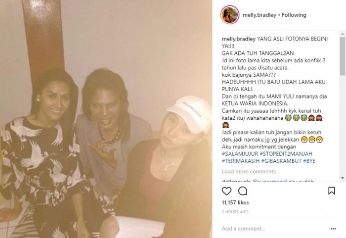 Klarifikasi Melly Bradley tentang fotonya bersama Lucinta Luna. (Instagram)