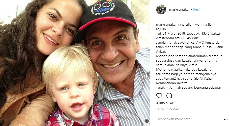 Postingan Mark Sungkar yang membawa kabar duka. (Instagram)