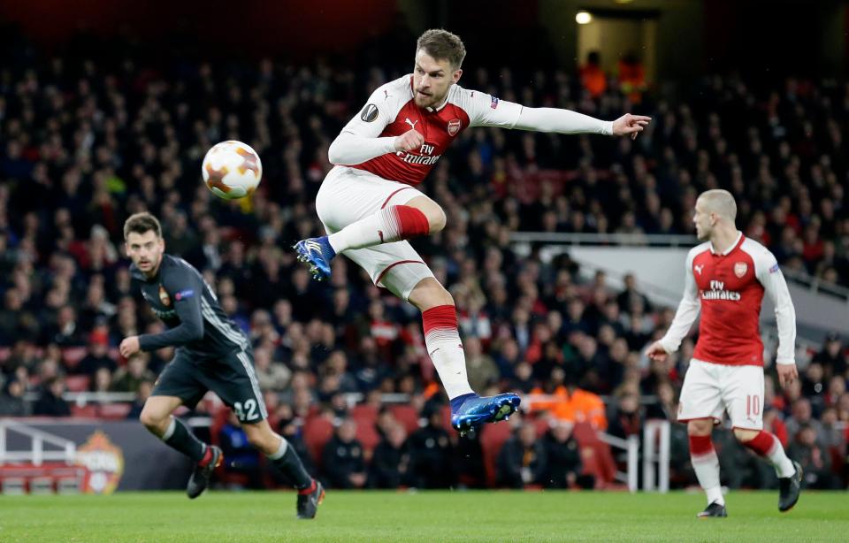 Pemain Arsenal, Aron Ramsey dalam laga melawan CSKA Moskow. foto:reuters