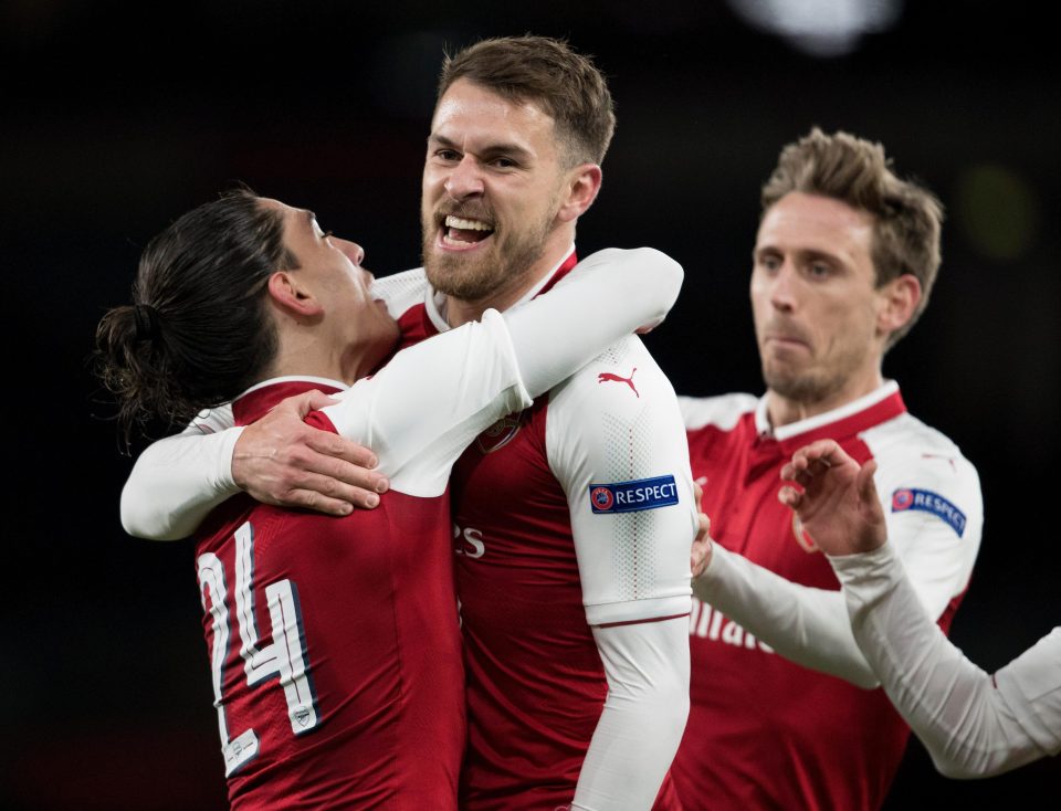 Selebrasi Ramsey usai mebobol gawang CSKA Moskow. foto;reutres