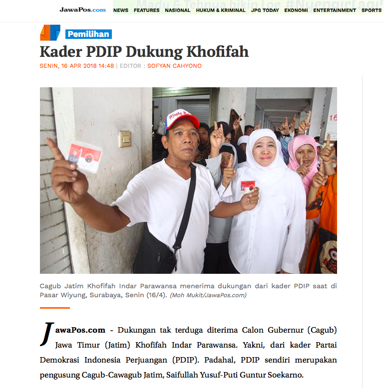 Tangkapan layar tentang pemberitaan yang tidak benar adanya klaim dukungan kader PDIP ke kubu Khofifah. 