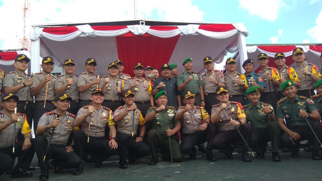 Usai Apel Sinergitas Tiga Pilar di Mapolda Jatim Jalan Ahmad Yani Surabaya, Jumat, 20 April 2018. (Foto: frd/ngopibareng.id)