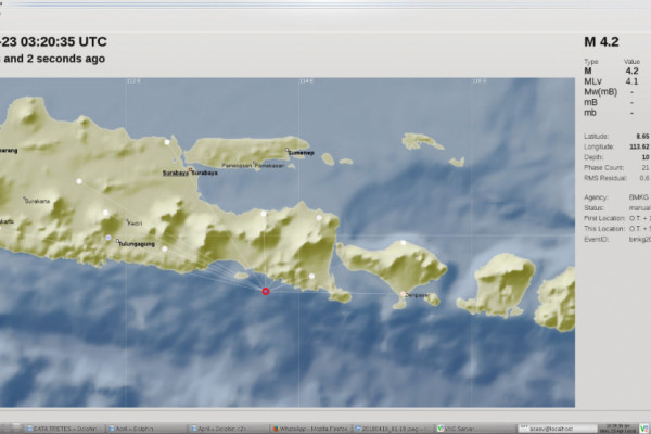 Peta gempa bumi di Jember pada 23 April 2017 (Foto BMKG Karangkates)