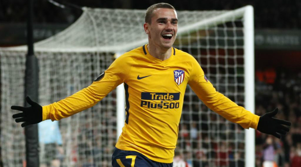 Bintang ATM, Griezmann usai membobol gawang Arsenal. foto:reuters