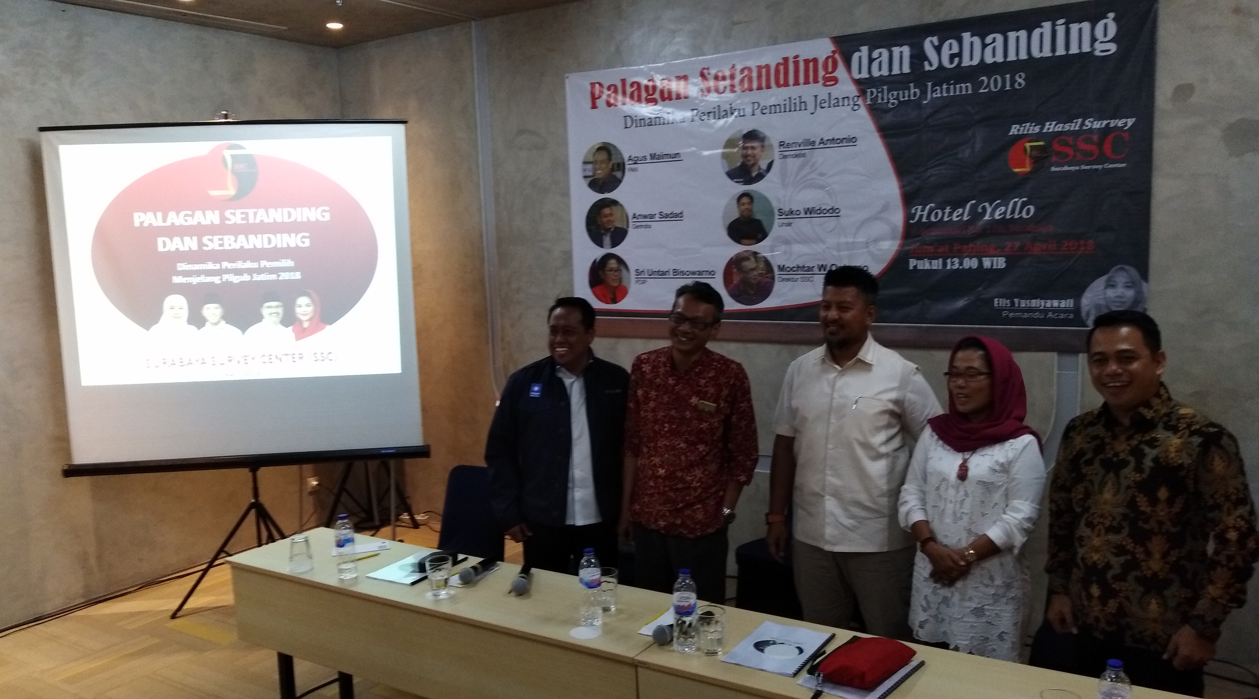 Pemaparan survei Pilgub Jatim,  Surabaya Survey Center (SSC) periode April, 27 April 2018. (Foto: frd/ngopibareng.id)