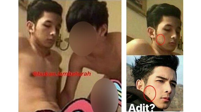 Tahi lalat di pipi kanan Aditya Surya Pratama mempunyai kemiripan dengan foto pasangan sejenis.