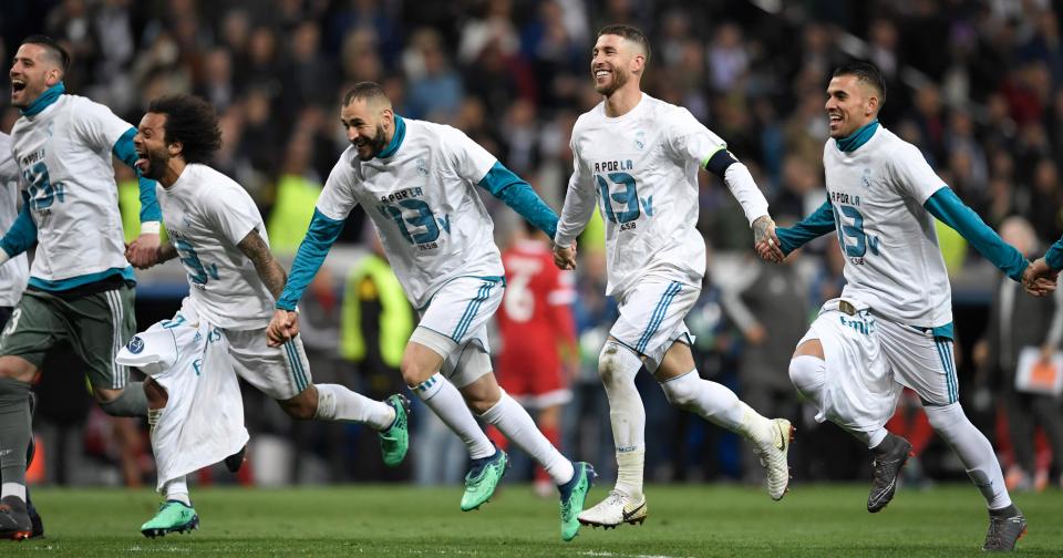 Pemain Real Madrid usai memastikan lolos Final Liga Champions 2018, dinihari tadi. foto:reuters