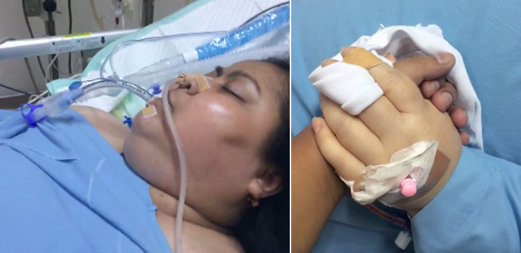 Nita Suryati, istri mendiang Ahmad Jajuli, terbaring di ruang ICU RSCK, Bandung, Jawa Barat.