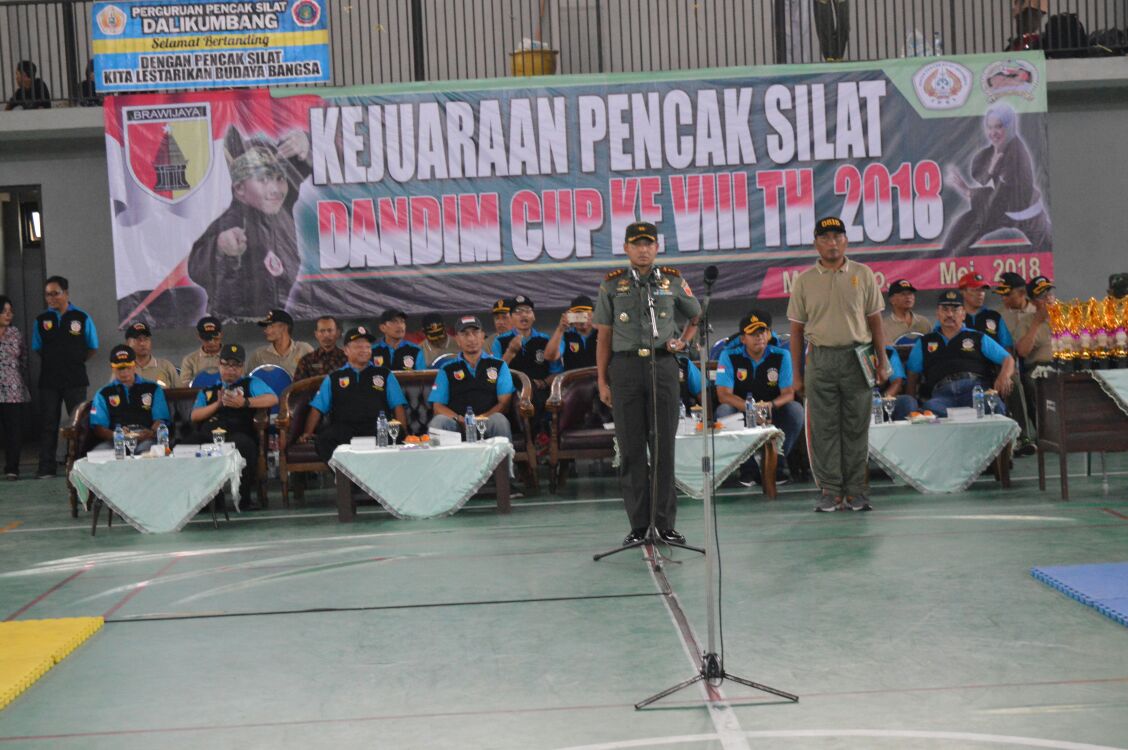 Dandim 0815 Mojokerto Letkol Kav Hermawan Weharima, SH., Saat Membuka Kejuaraan Pencak SIlat Dandim Cup 2018