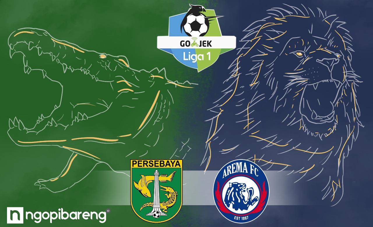 ilustrasi Persebaya vs Arema Fc. (ngopibareng)