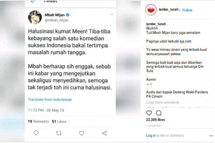 Twitter Mbah Mijan berisi ramalan Sule cerai.