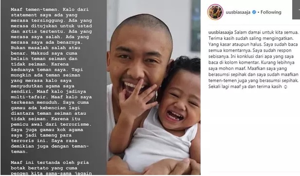 Permintaan maaf Uus. (Instagram)